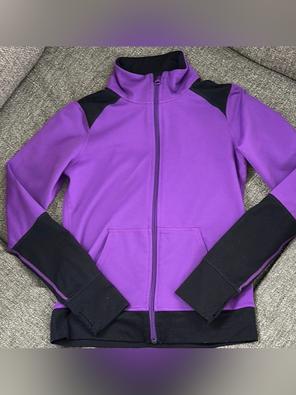 Z by Zella Girls Purple Black Colorblock Full Zip Track Jacket Sz L 10/12 💜